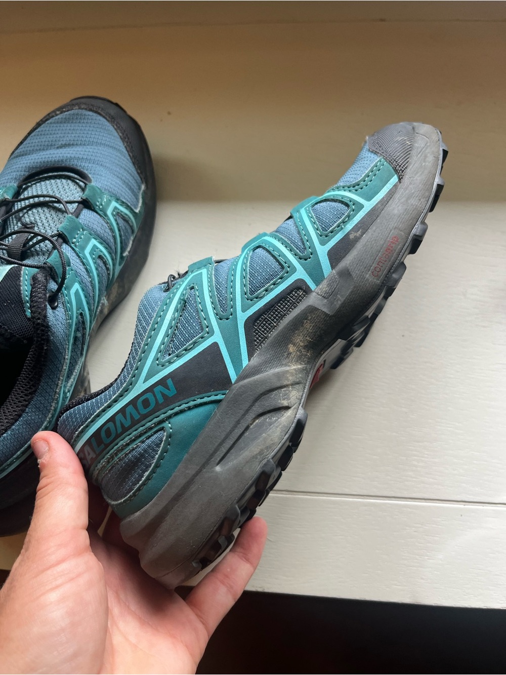 Salomon Speedcross Junior Kids Trail Running Shoes Teal Blue Black Size 2 - Picture 3 of 7